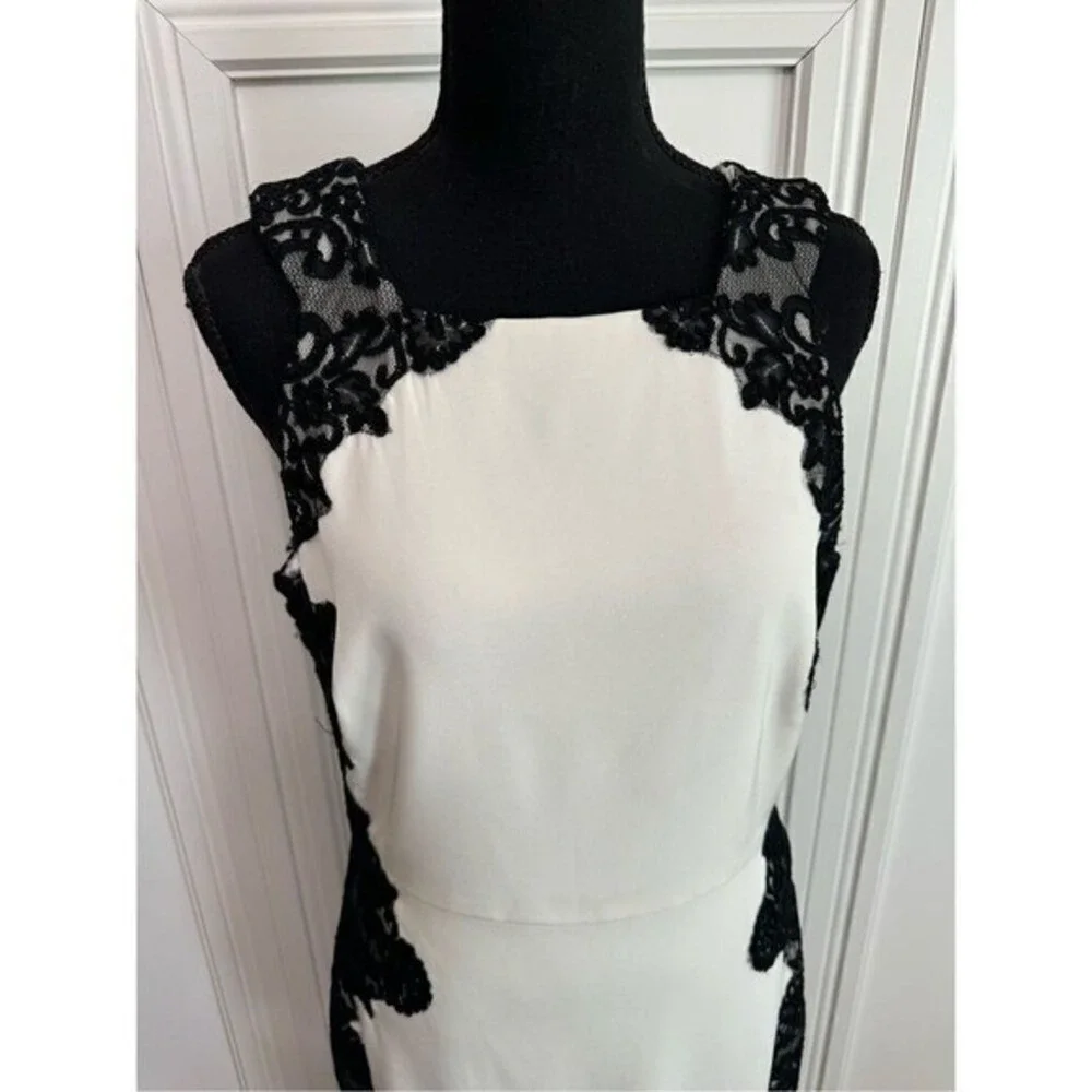 ABS by‎ Allen Schwartz Shift Dress White with Black Lace Size 10